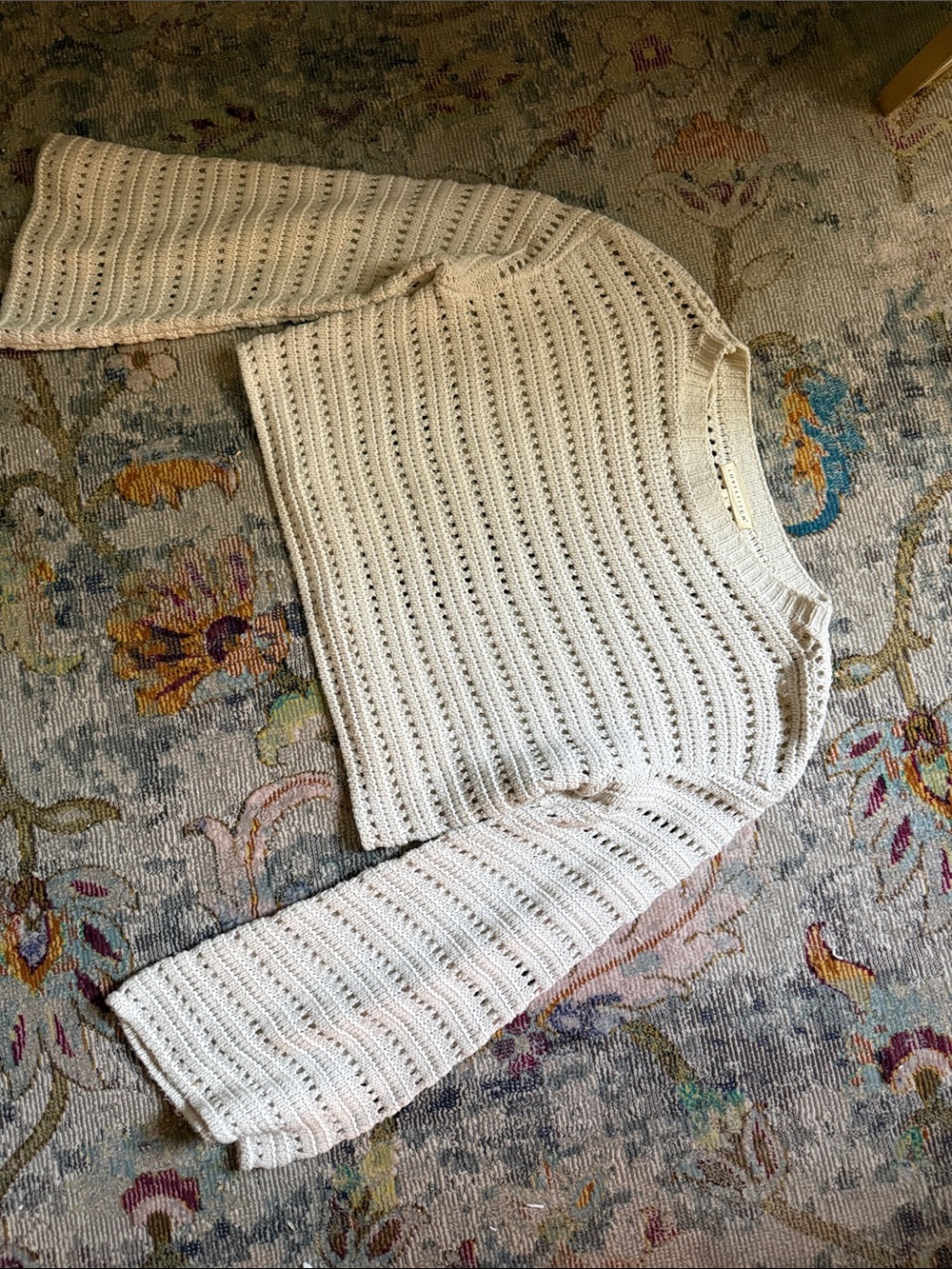 Lovestitch Open-Knit Crewneck Sweater in white